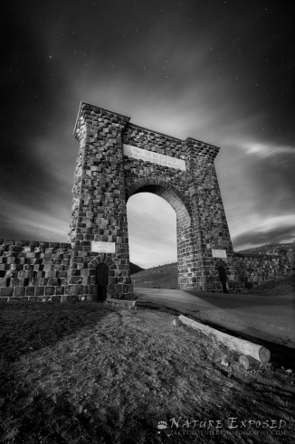 "Midnight Arch" - Moonlight shining through the opening of Roosevelt Arch on the night of the Lunar Eclipse. 
